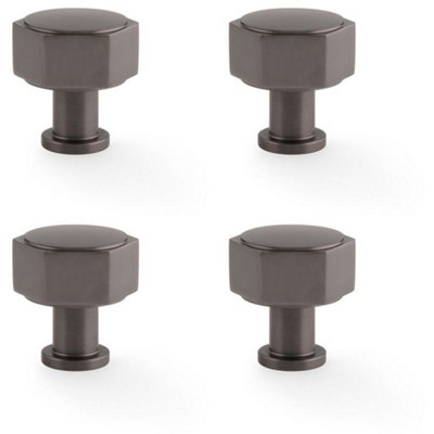 4 PACK - Industrial Hex Cabinet Door Knob - 33mm Dark Bronze Cupboard Pull Handle