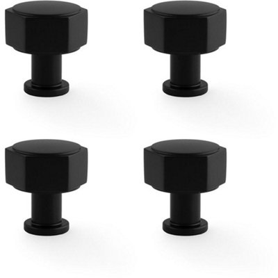 4 PACK - Industrial Hex Cabinet Door Knob - 33mm Matt Black Cupboard Pull Handle