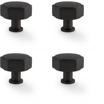 4 PACK - Industrial Hex Cabinet Door Knob - 40mm Matt Black Cupboard Pull Handle