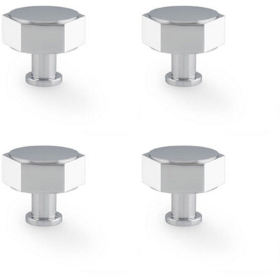 4 PACK - Industrial Hex Cabinet Door Knob - 40mm Polished Chrome Cupboard Pull Handle