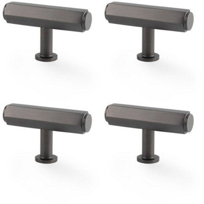 4 PACK - Industrial Hex T Bar Cabinet Door Knob - 55mm x 38mm - Dark Bronze Pull Handle