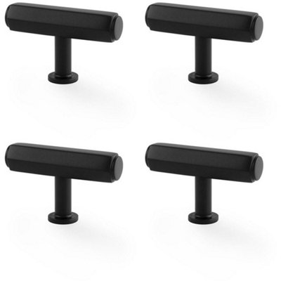 4 PACK - Industrial Hex T Bar Cabinet Door Knob - 55mm x 38mm - Matt Black Pull Handle
