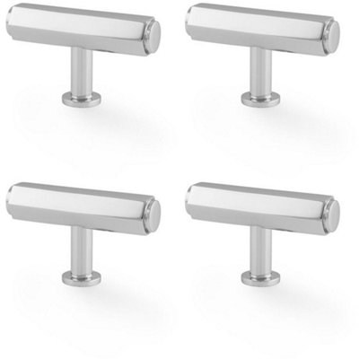 4 PACK - Industrial Hex T Bar Cabinet Door Knob - 55mm x 38mm Polished Chrome Pull Handle