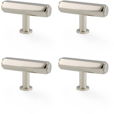 4 PACK - Industrial Hex T Bar Cabinet Door Knob - 55mm x 38mm Polished Nickel Pull Handle