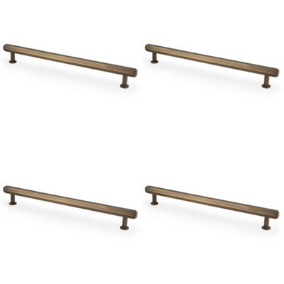 4 PACK - Industrial Hex T Bar Pull Handle - Antique Brass 224mm Centres Kitchen Cabinet
