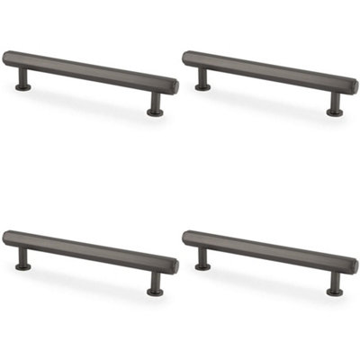 4 PACK - Industrial Hex T Bar Pull Handle - Dark Bronze 128mm Centres Kitchen Cabinet