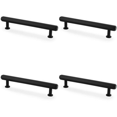 4 PACK - Industrial Hex T Bar Pull Handle - Matt Black 128mm Centres Kitchen Cabinet Door