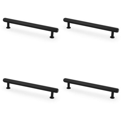 4 PACK - Industrial Hex T Bar Pull Handle - Matt Black 160mm Centres Kitchen Cabinet Door