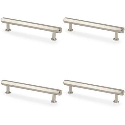 4 PACK - Industrial Hex T Bar Pull Handle - Polished Nickel 128mm Centres Kitchen Cabinet