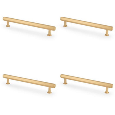 4 PACK - Industrial Hex T Bar Pull Handle - Satin Brass 160mm Centres Kitchen Cabinet