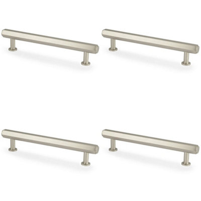 4 PACK - Industrial Hex T Bar Pull Handle - Satin Nickel 128mm Centres Kitchen Cabinet