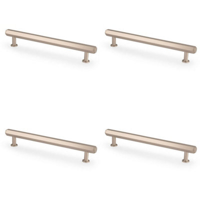 4 PACK - Industrial Hex T Bar Pull Handle - Satin Nickel 160mm Centres Kitchen Cabinet