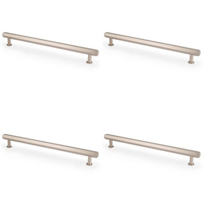 4 PACK - Industrial Hex T Bar Pull Handle - Satin Nickel 224mm Centres Kitchen Cabinet