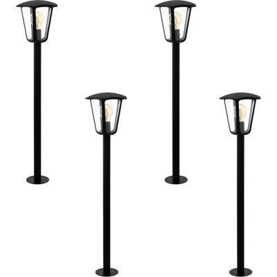 4 PACK IP44 Outdoor Bollard Light Black Aluminium Lantern 60W E27 Lamp Post