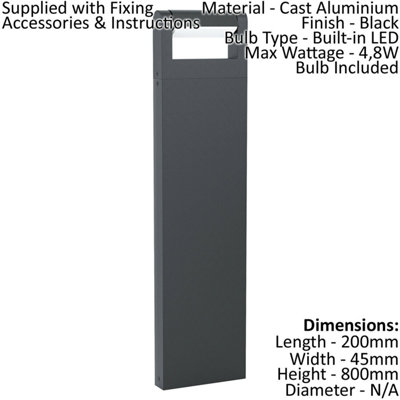 4 PACK IP44 Outdoor Bollard Light Black Cast Aluminium 4.8W LED Post
