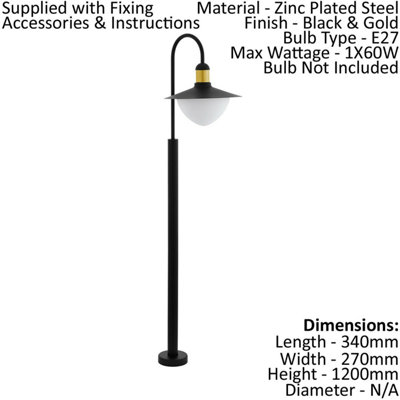 4 PACK IP44 Outdoor Bollard Light Black & Gold Curved Arm Post 1x 60W E27