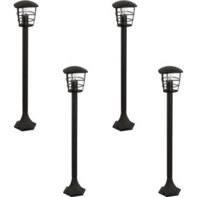 4 PACK IP44 Outdoor Bollard Light Black Lantern 1x 60W E27 Bulb Lamp Post