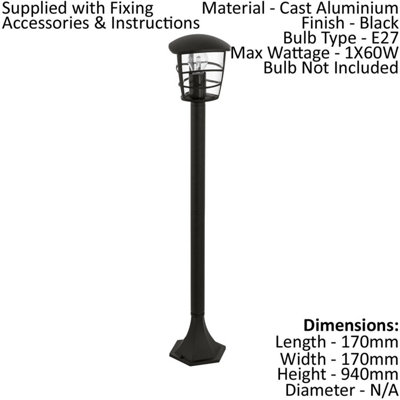 4 PACK IP44 Outdoor Bollard Light Black Lantern 1x 60W E27 Bulb Lamp Post