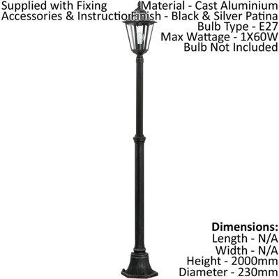 4 PACK IP44 Outdoor Bollard Light Black & Silver Lantern 2000mm Post 60W E27