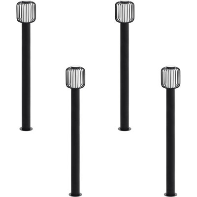 4 PACK IP44 Outdoor Bollard Light Black Zinc Plated Steel 1x 28W E27 Post