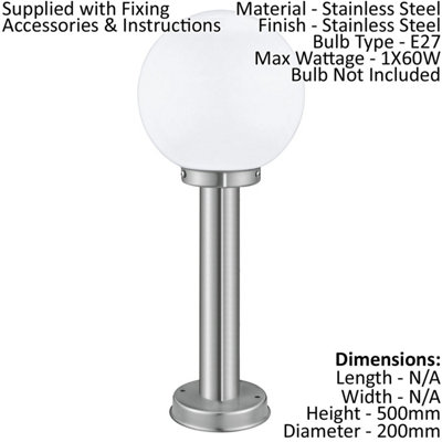 4 PACK IP44 Outdoor Bollard Light Stainless Steel Orb 60W E27 500mm Lamp Post