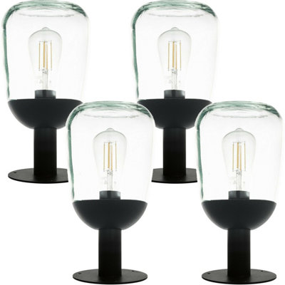 4 PACK IP44 Outdoor Pedestal Light Black Aluminium & Glass 60W E27 Wall Post