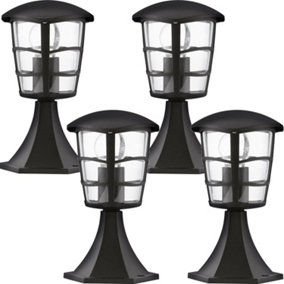 4 PACK IP44 Outdoor Pedestal Light Black Aluminium Lantern 60W E27 Wall Post