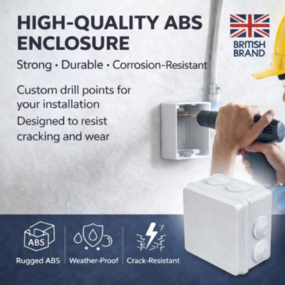 4 Pack IP55 Junction Box - 85 x 85 x 50 mm - Cable Connector - White