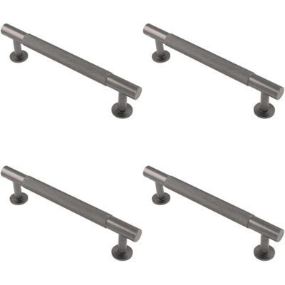4 PACK - Knurled Bar Door Pull Handle 158 x 13mm 128mm Fixing Centres Anthracite Grey