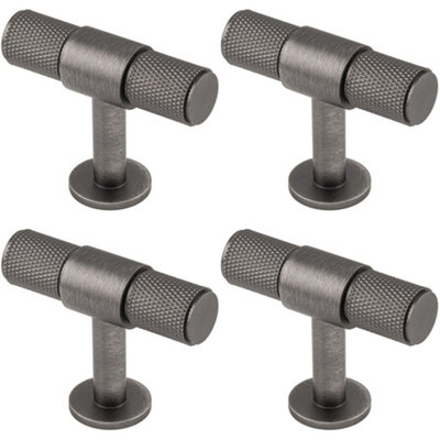 4 PACK - Knurled Cupboard T Shape Pull Handle 50 x 13mm Anthracite Grey Cabinet Handle