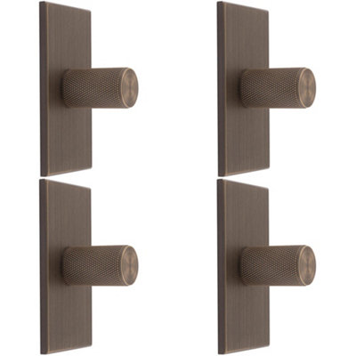 4 PACK - Knurled Cylinder Cabinet Door Knob & Matching Backplate Antique Brass 76 x 40mm