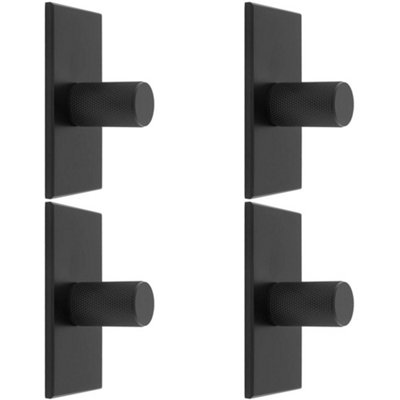 4 PACK - Knurled Cylinder Cabinet Door Knob & Matching Backplate - Matt Black 76 x 40mm