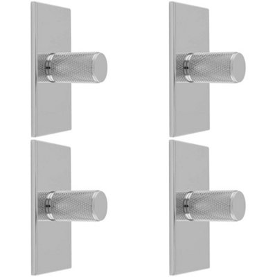 4 PACK - Knurled Cylinder Cabinet Door Knob & Matching Backplate Polished Chrome 76x40mm