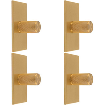 4 PACK - Knurled Cylinder Cabinet Door Knob & Matching Backplate - Satin Brass 76 x 40mm