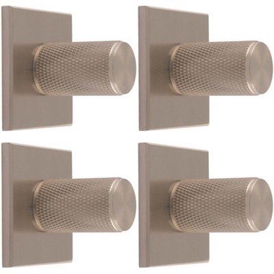 4 PACK - Knurled Cylinder Cabinet Door Knob & Matching Backplate - Satin Nickel 40 x 40mm