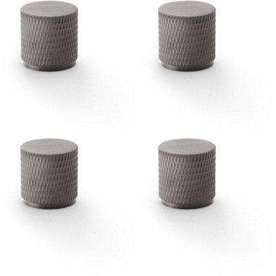 4 PACK - Knurled Cylinder Cupboard Door Knob - 20mm x 20mm - Dark Bronze Pull Handle