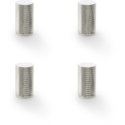 4 PACK - Knurled Cylinder Cupboard Door Knob - 20mm x 35mm - Polished Nickel Pull Handle