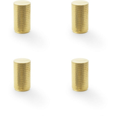 4 PACK - Knurled Cylinder Cupboard Door Knob - 20mm x 35mm - Satin Brass Pull Handle