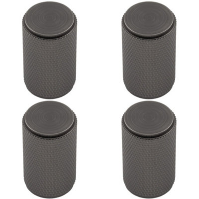 4 PACK - Knurled Cylindrical Cupboard Door Knob 18mm Dia Anthracite Grey Cabinet Handle