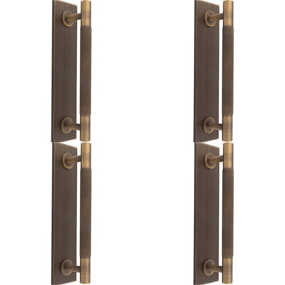 4 PACK - Knurled Drawer Bar Pull Handle & Matching Backplate - Antique Brass 168 x 40mm