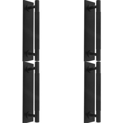 4 PACK - Knurled Drawer Bar Pull Handle & Matching Backplate - Matt Black 168 x 40mm