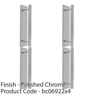4 PACK - Knurled Drawer Bar Pull Handle & Matching Backplate - Polished Chrome 200 x 40mm