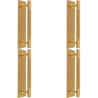 4 PACK - Knurled Drawer Bar Pull Handle & Matching Backplate - Satin Brass 168 x 40mm