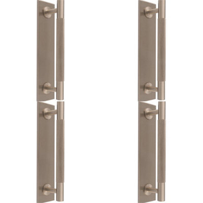 4 PACK - Knurled Drawer Bar Pull Handle & Matching Backplate - Satin Nickel 200 x 40mm
