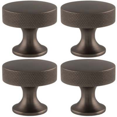 4 PACK - Knurled Flared Stem Cabinet Door Knob - 38mm Dark Bronze Cupboard Pull Handle