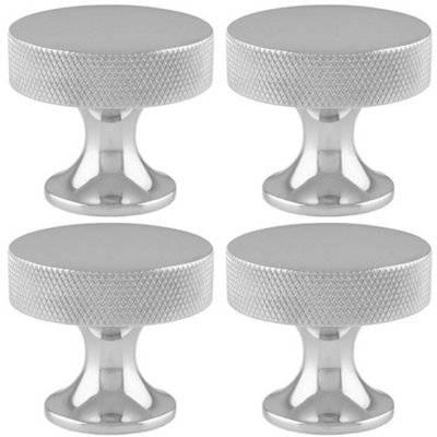 4 PACK - Knurled Flared Stem Cabinet Door Knob 38mm Polished Chrome Cupboard Pull Handle