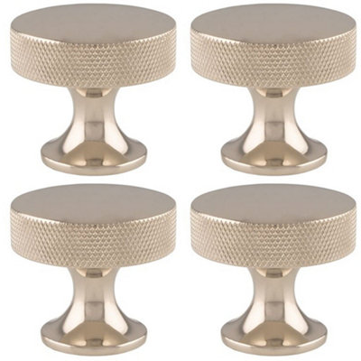 4 PACK - Knurled Flared Stem Cabinet Door Knob 38mm Polished Nickel Cupboard Pull Handle