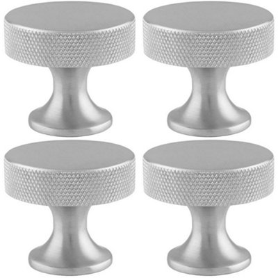 4 PACK - Knurled Flared Stem Cabinet Door Knob - 38mm Satin Chrome Cupboard Pull Handle