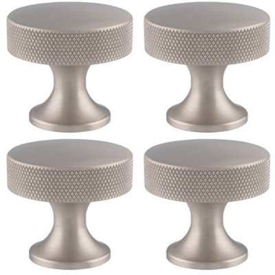4 PACK - Knurled Flared Stem Cabinet Door Knob - 38mm Satin Nickel Cupboard Pull Handle
