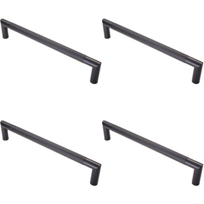 4 PACK - Knurled Mitred Door Pull Handle 320 x 20mm 300mm Fixing Centres Matt Black